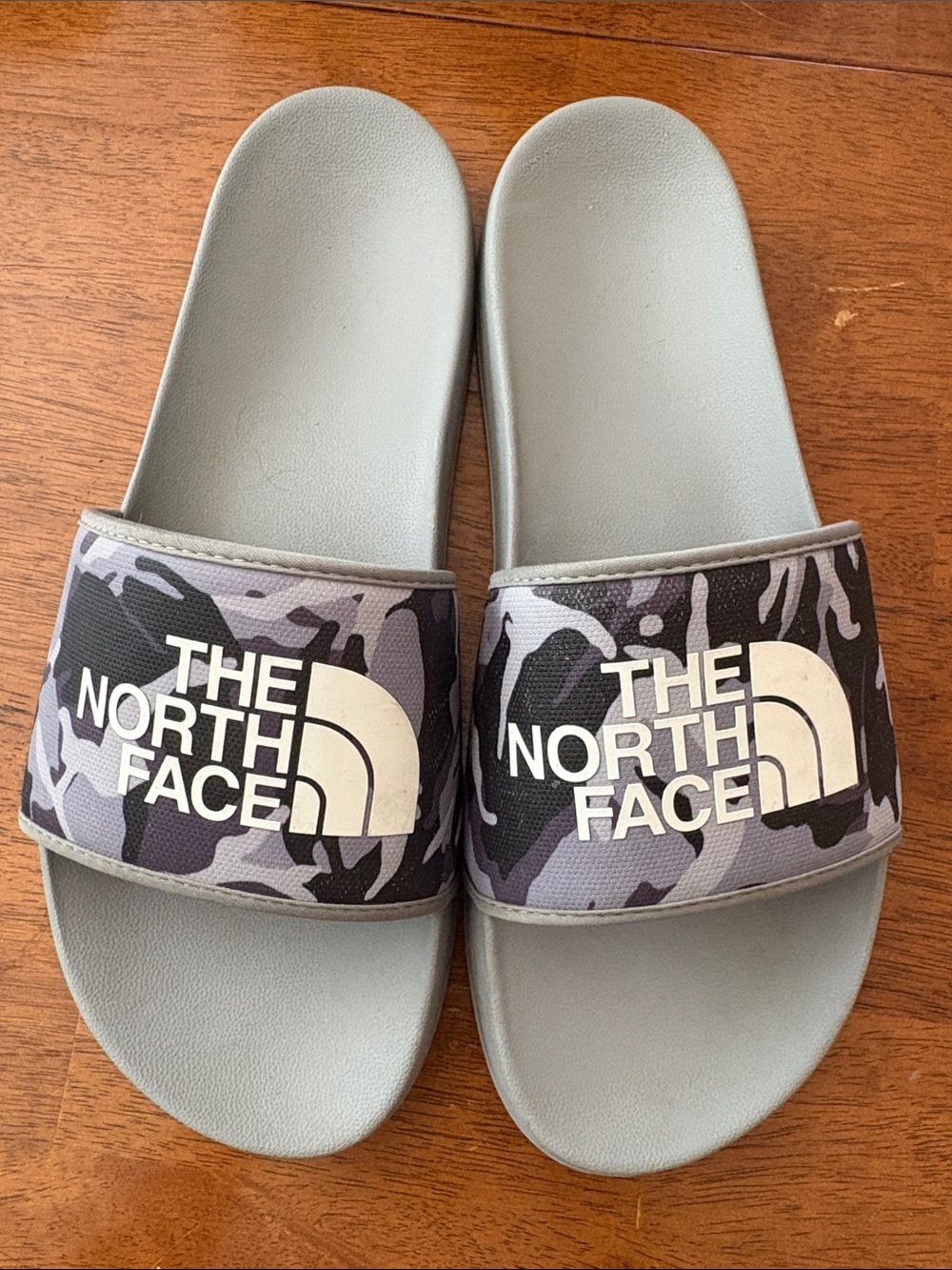 The North Face Light Gray Camo Logo Slide Sandals